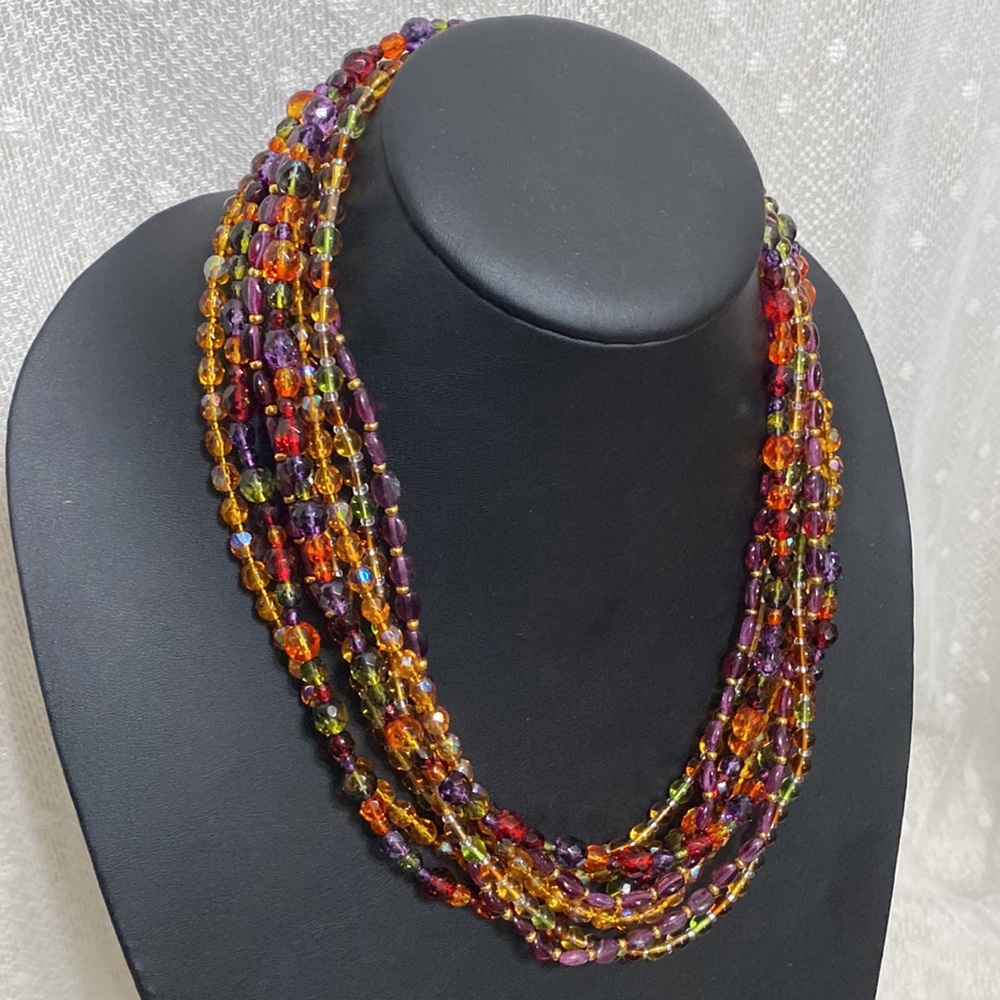 Vintage Joan Rivers Czech Glass Bead Multi-Stand Necklace - Picture 4 of 14